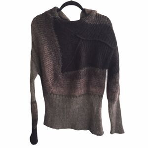 ISABEL BENENATO Italy Wool Long Sleeve Asymmetrical Sweater Gray Brown Black XS